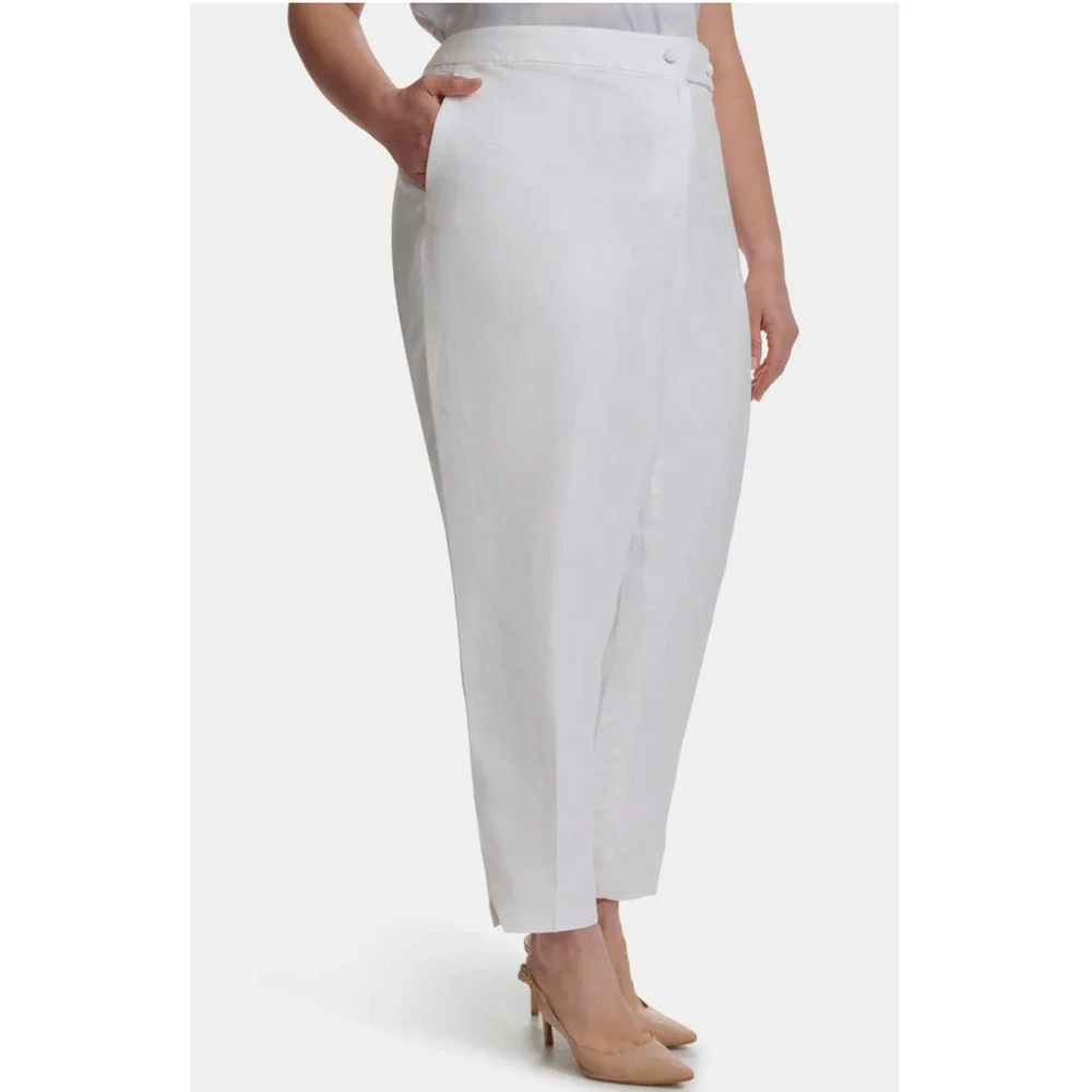 Calvin Klein Linen Tapered Ankle Dress Pants | Women Plus 20W, White NEW $109 - Picture 4 of 15